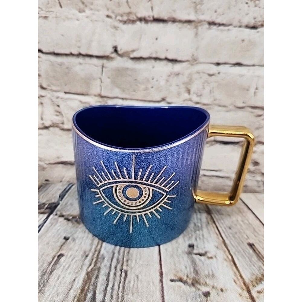 Olivenorma Ceramic Evil Eye Coffee Mug Golden Tone Handle Cup